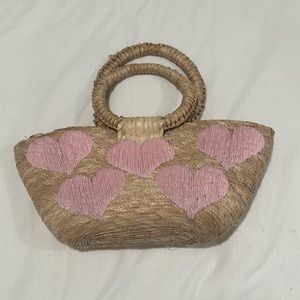 Hand Woven Heart Mini Beach Bag